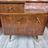 Pair of Asymmetrical Mid-Century  Walnut Nightstands with Brass Details