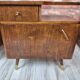Pair of Asymmetrical Mid-Century  Walnut Nightstands with Brass Details
