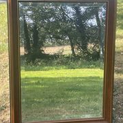 Large natural wood moulding mirror, gold fillet highlight, bevelled mirror, (La Gatvinière)