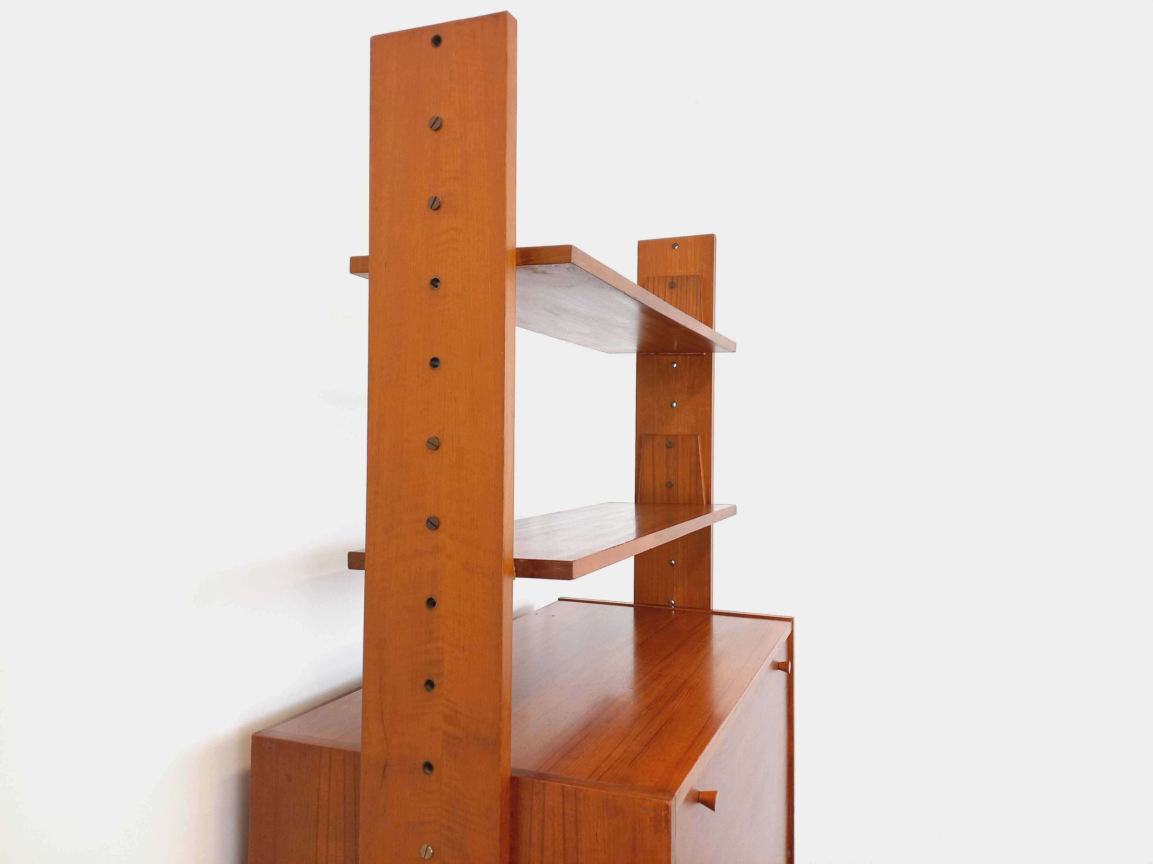 Vintage modular secretary shelf bookcase in teak from the 60s