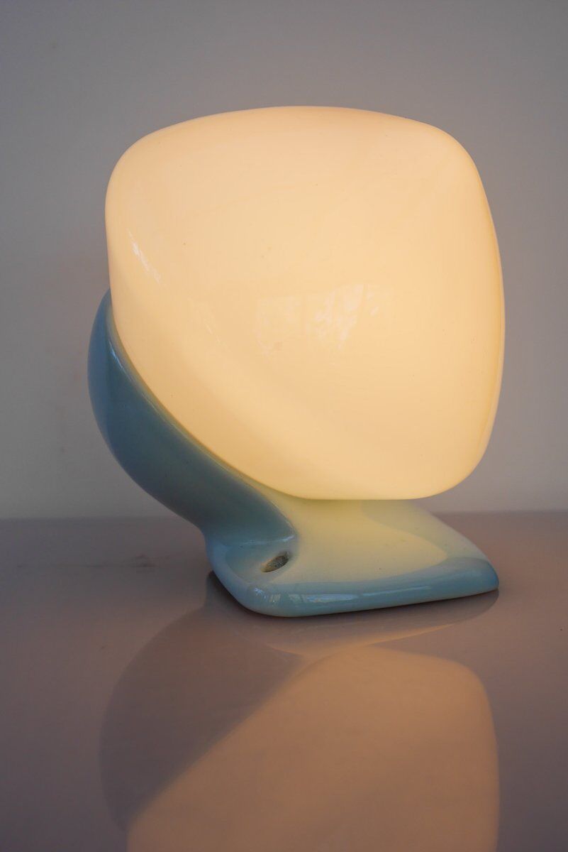 Large mid-century modern pale blue bathroom sconce from Ifö