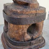 Colonne vis de pressoir en bois ancienne 19ème art populaire rustique en chêne