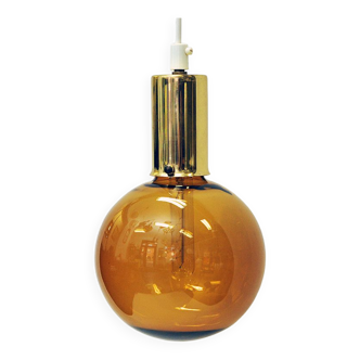 Scandinavian Amber colored glass dome pendant 1970s