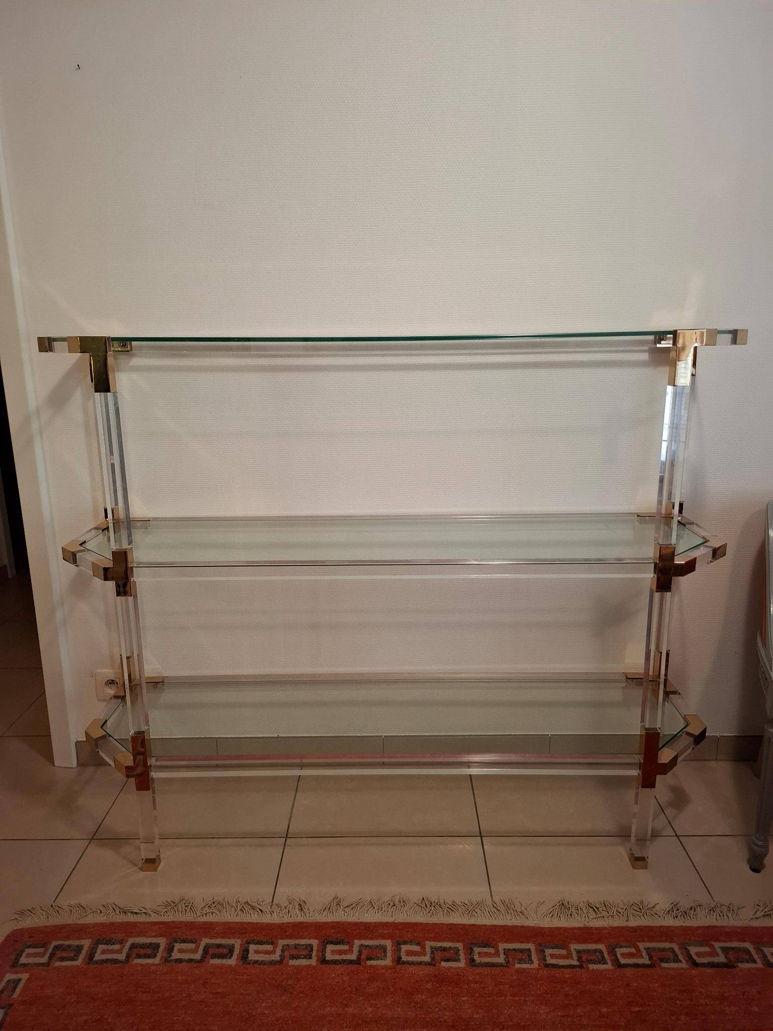 Hollywood Regency Bookshelf - Lucite & Brass - 1980s