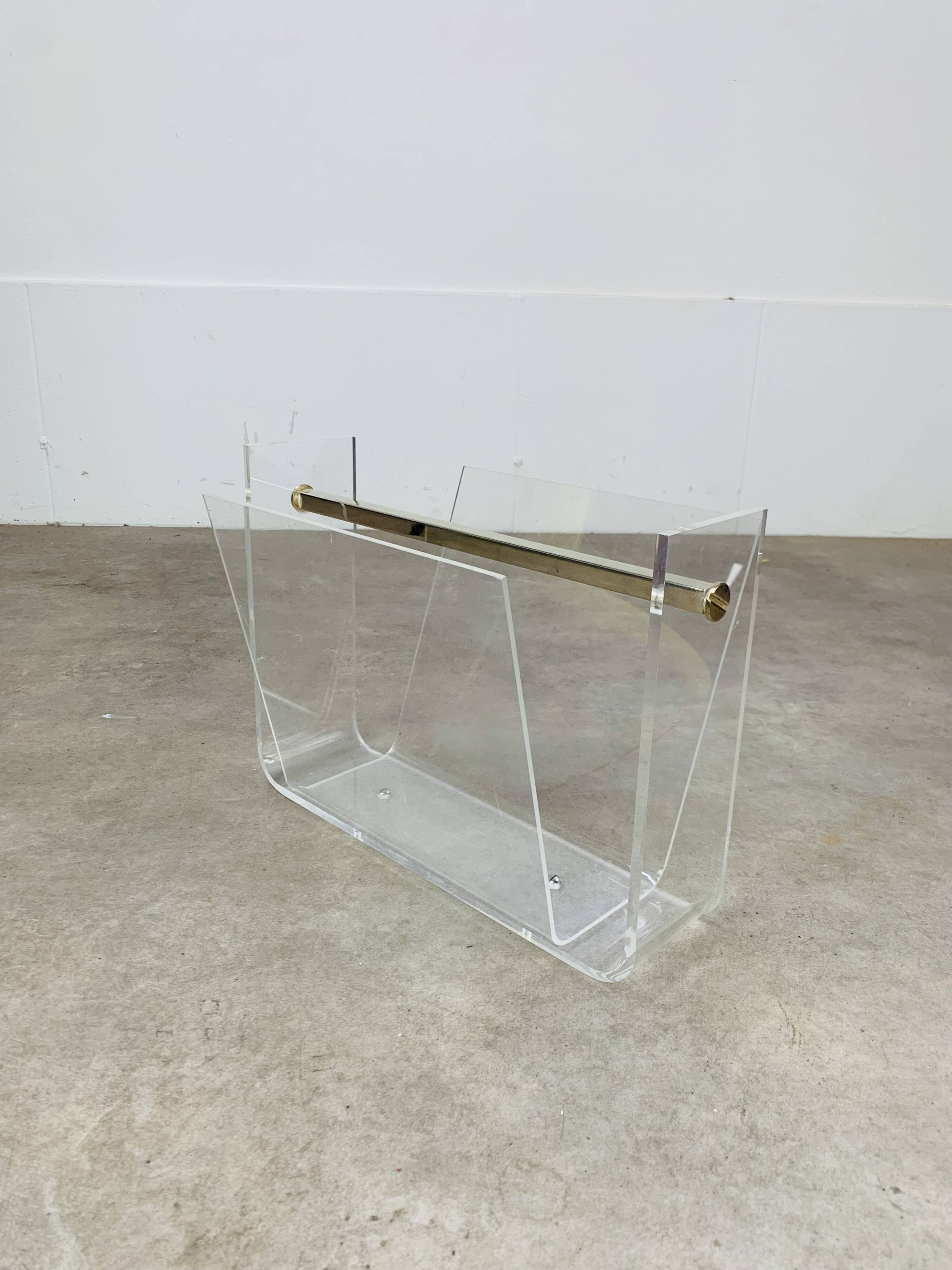 Plexiglas and brass magazine rack, David Lange, 1970s