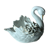 Jardinière décorative en porcelaine or blanc en forme de cygne, millésime des années 1970