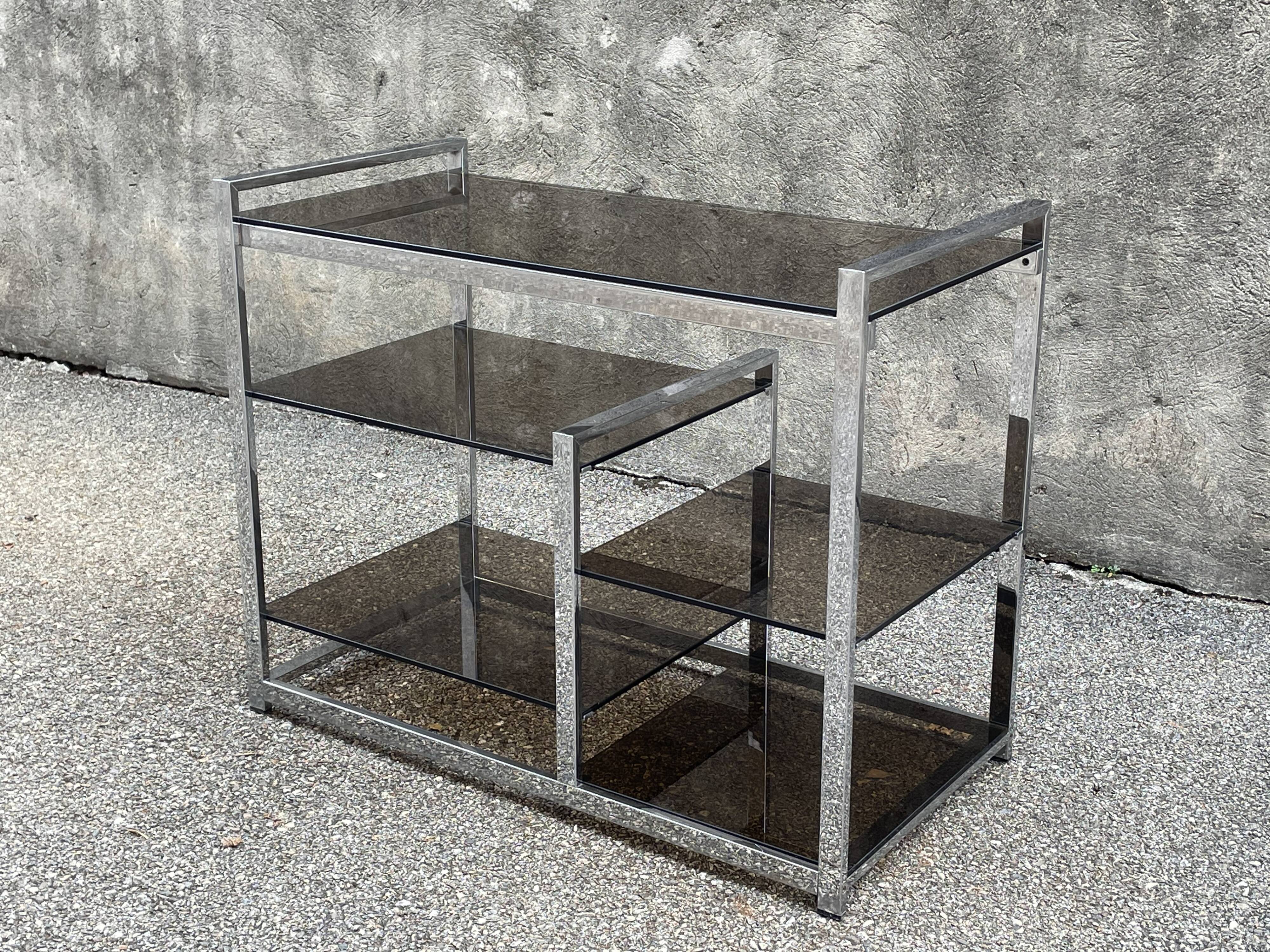 Console en métal chromé et verre fumé, 1970s