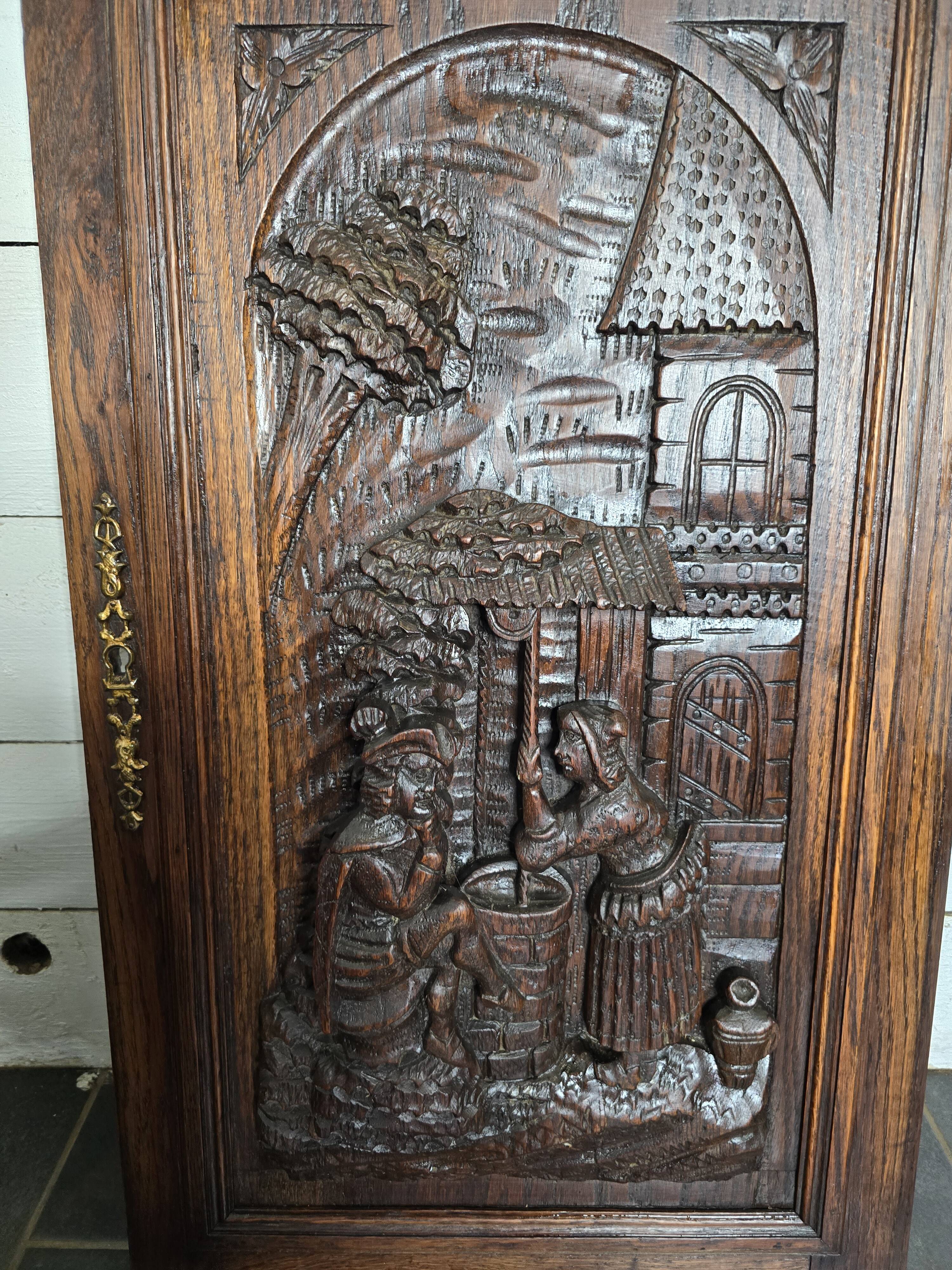 Old wooden door carved from oak