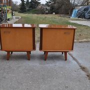 Pair of mid-century brown lacquered wooden bedside tables – 1950s, Czech Republic