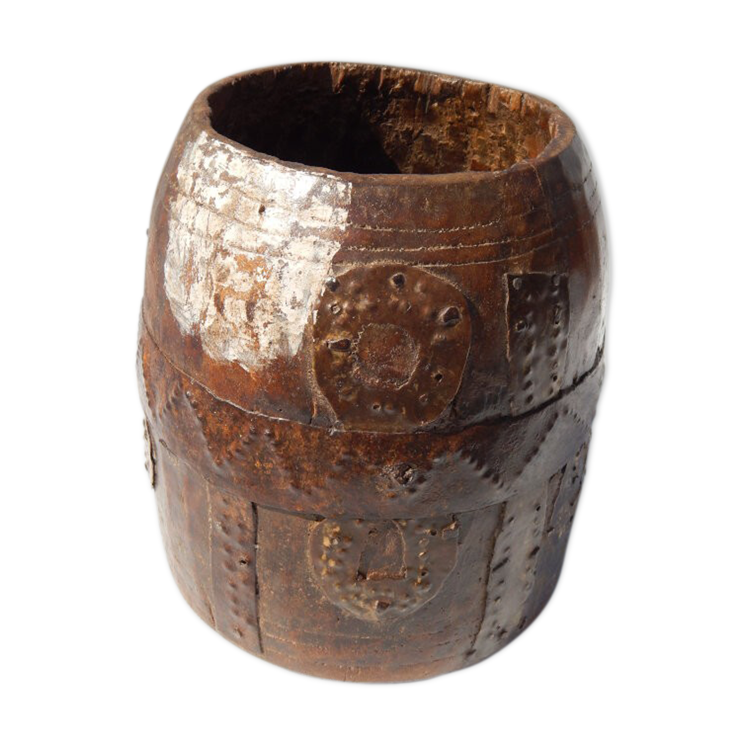 Pot to measure Kerala teak antique brass