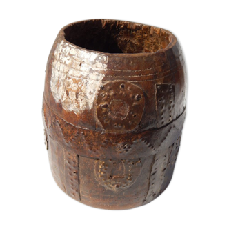 Pot to measure Kerala teak antique brass