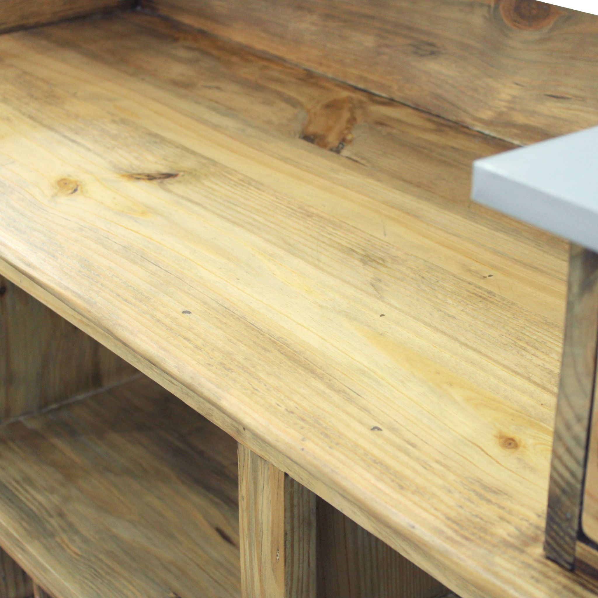 Industrial style bar counter in solid wood and metal top 180cm