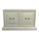 Neoclassical Duck Egg Cabinet Sideboard On Plinth 1970s USA Blue Brass Chinoiserie Retro Vintage