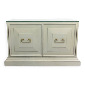 Neoclassical Duck Egg Cabinet Sideboard On Plinth 1970s USA Blue Brass Chinoiserie Retro Vintage