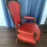 Antique solid wood armchair – Louis XV style – red upholstery, 19th century
