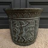 Pair of planters from the 60s with antique decor, green background