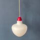 Mid-Century opaline glass suspension with a red upper part and ceiling cover.
