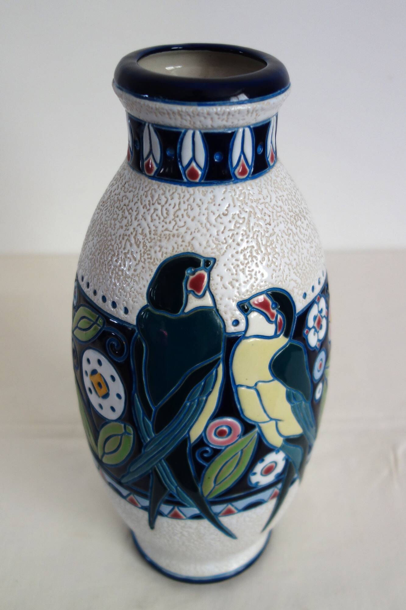 Vase art nouveau céramique émaillée par Amphora, Bohème, 1920