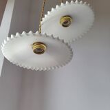 Duo of white opaline pendant lights