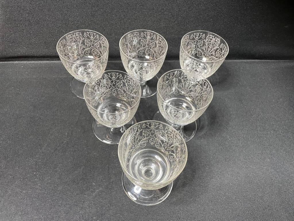 6 stamped Baccarat Lulli wine glasses