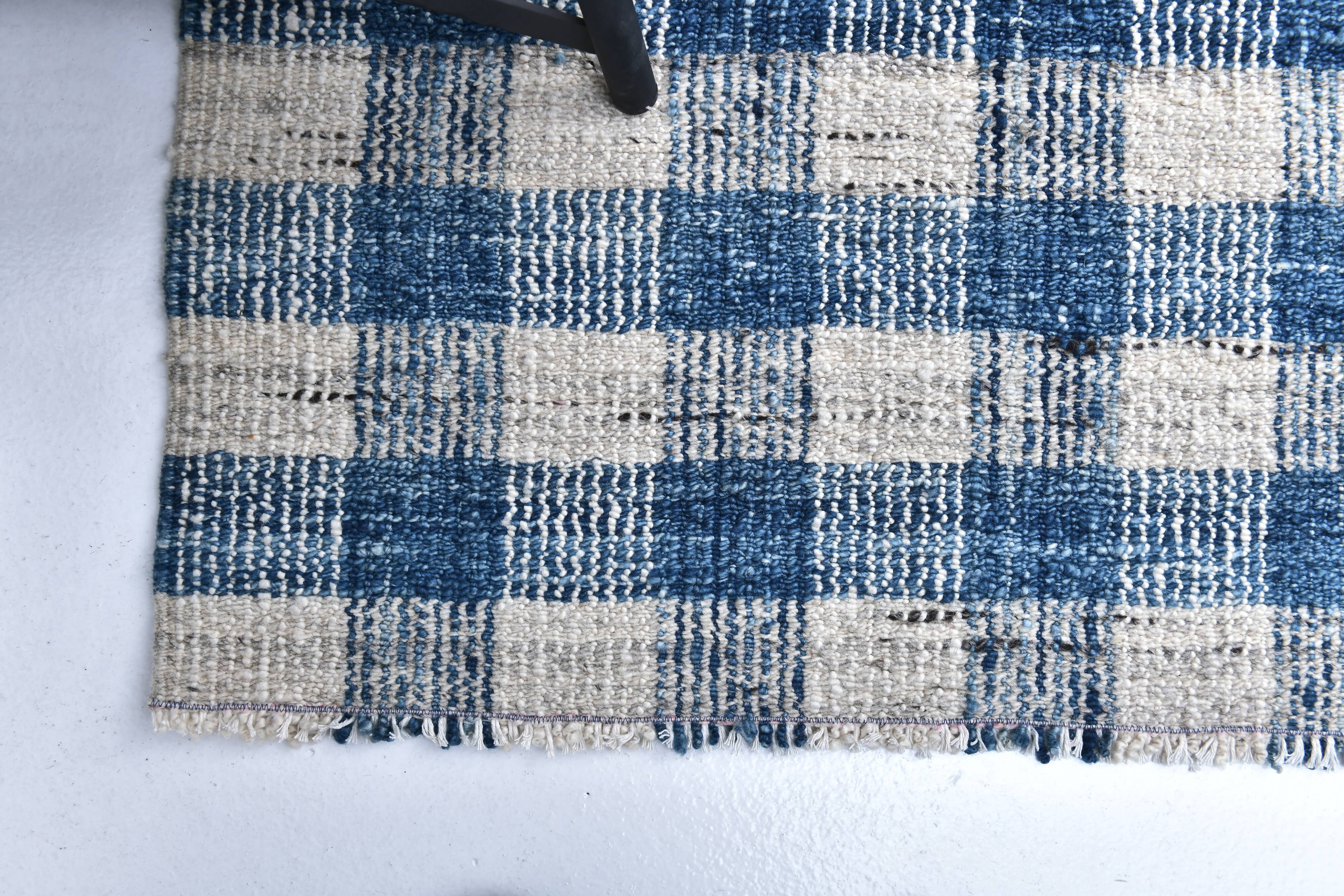 190x290cm İndigo blue kilim carpet. made with wool, Organic Wool Kilim