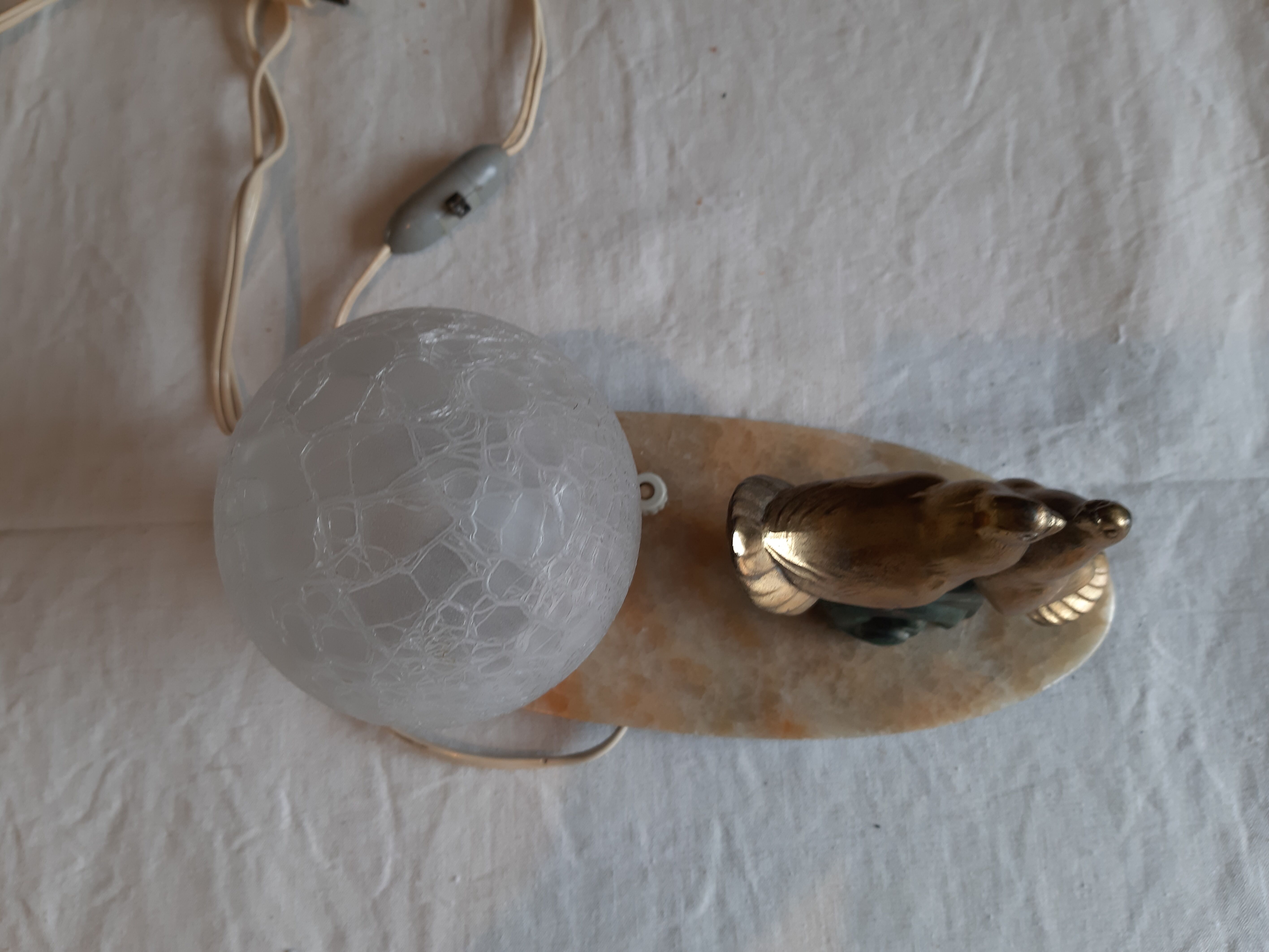 Lamp marble metal golden frosted glass 1940