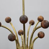 1960s Rupert Nikoll Brass and Teak Opaline Glass Chandelier, Austria