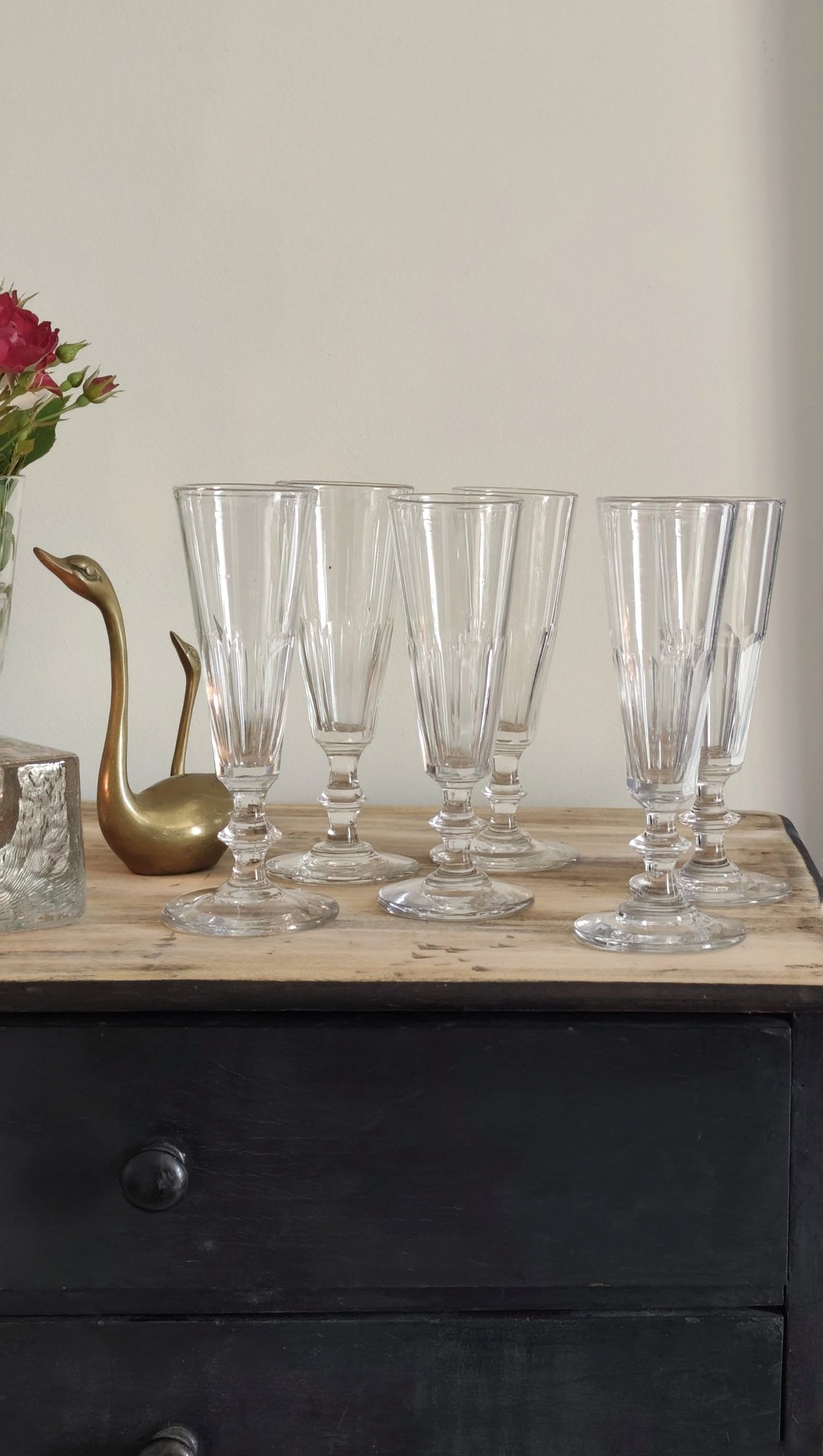 Ensemble de 6 flûtes « Caton » cristal fort – 19e siècle, Baccarat Saint Louis