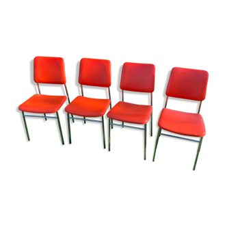 Series of 4 vintage orange chairs