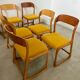 Set of 7 Baumann sled chairs in wood and mustard yellow fabric, 1960s