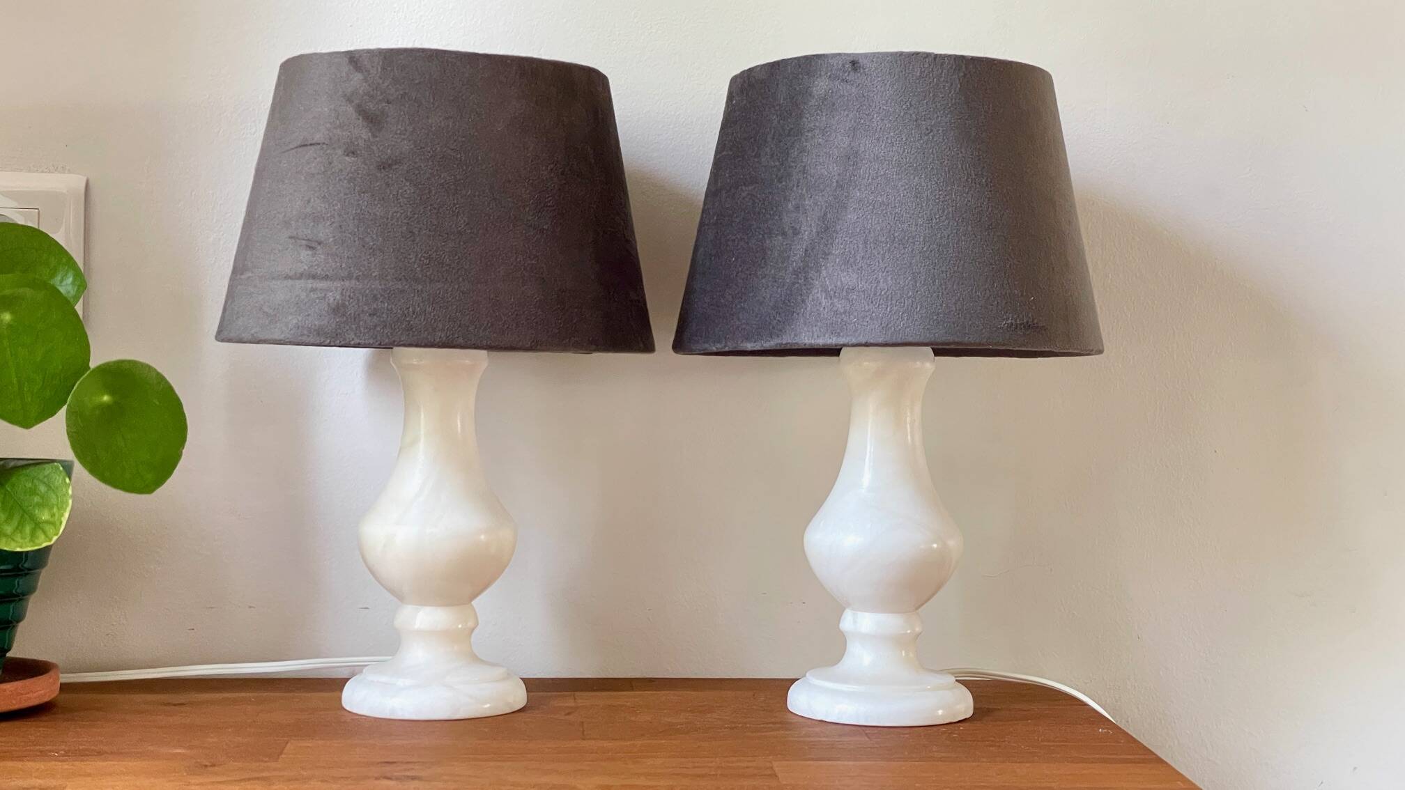 Pair of Vintage Alabaster Stone Lamps