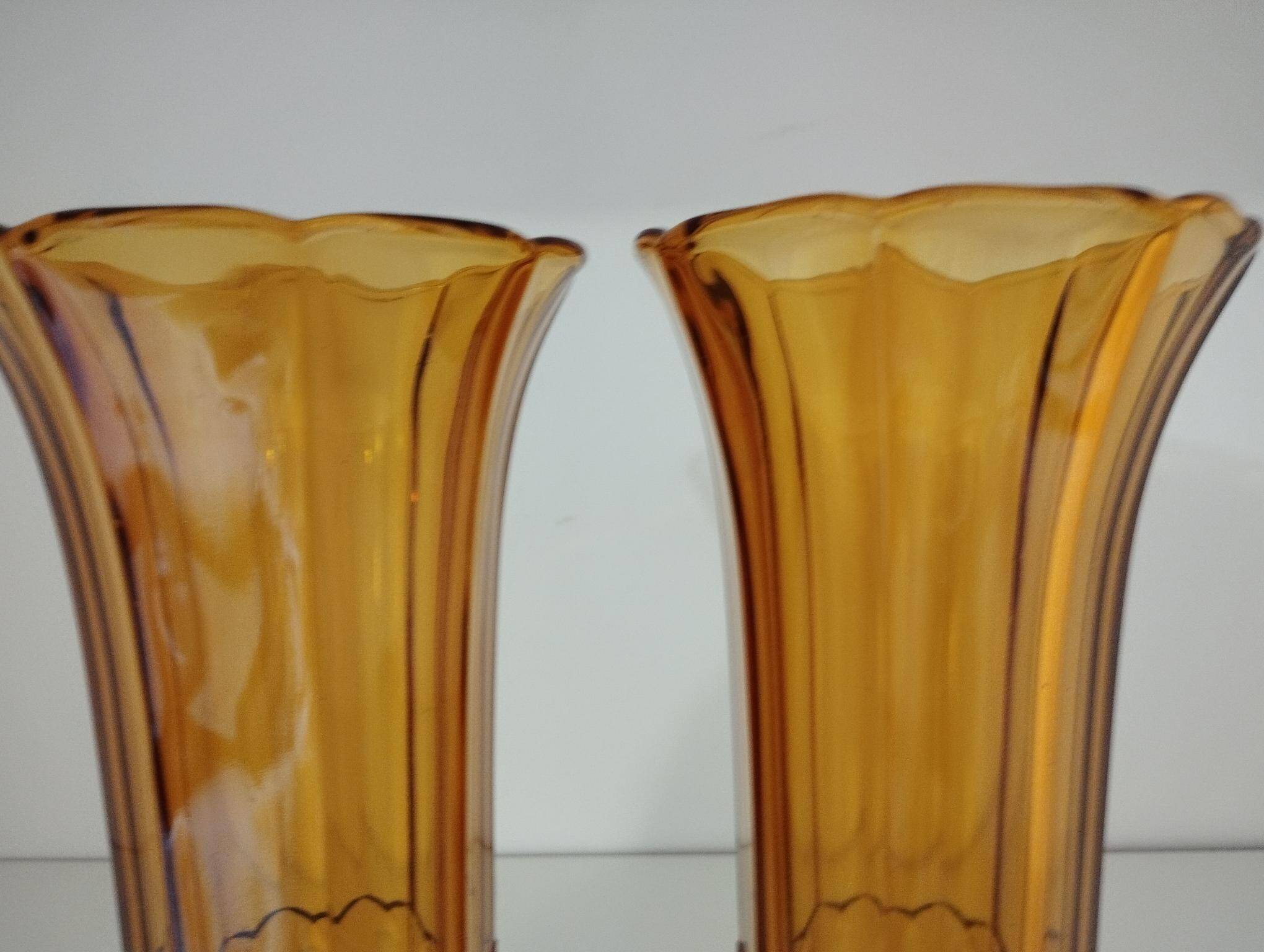 Art Deco vase pair, Val-Saint-Lambert crystal 1930