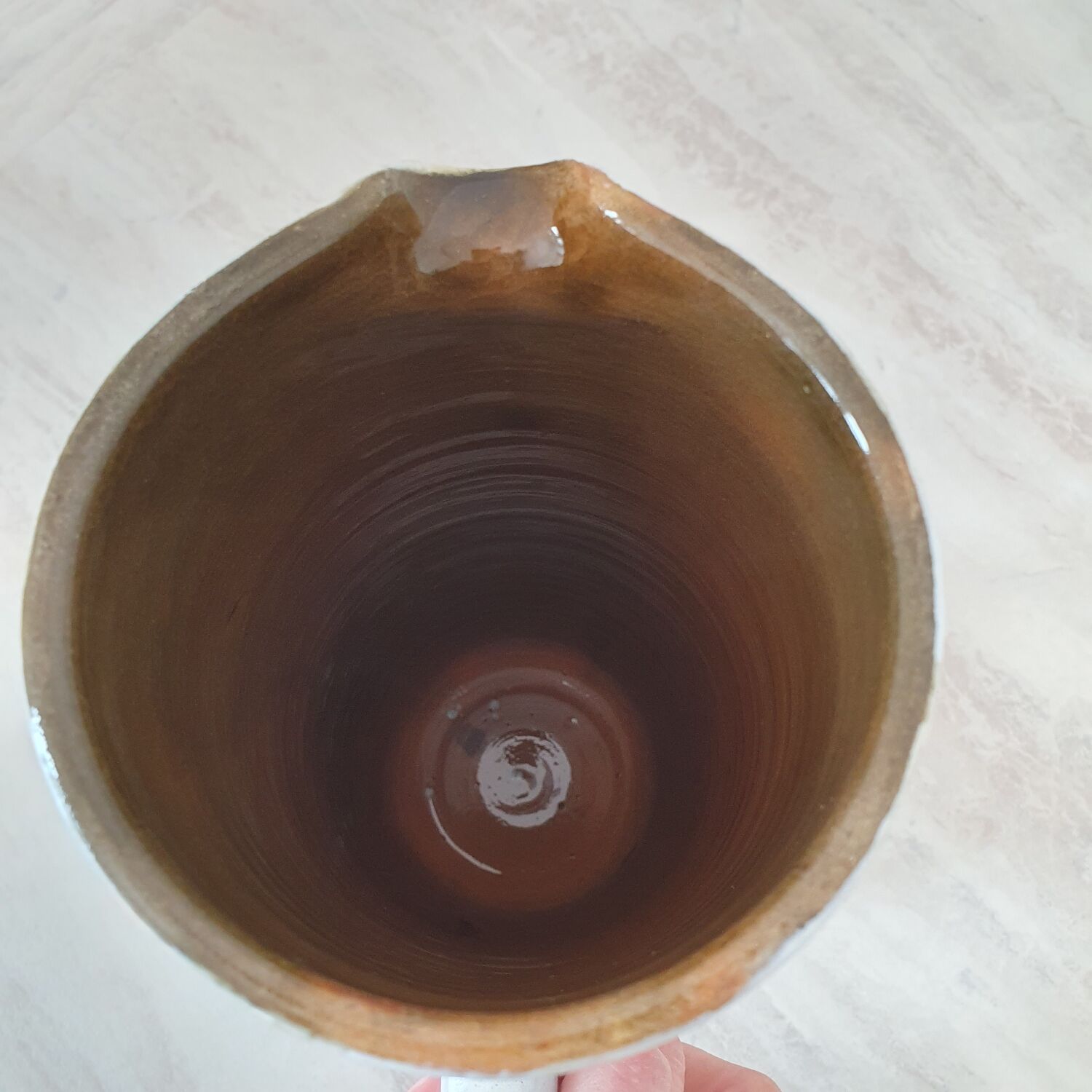 Large white jug with a pink pattern
