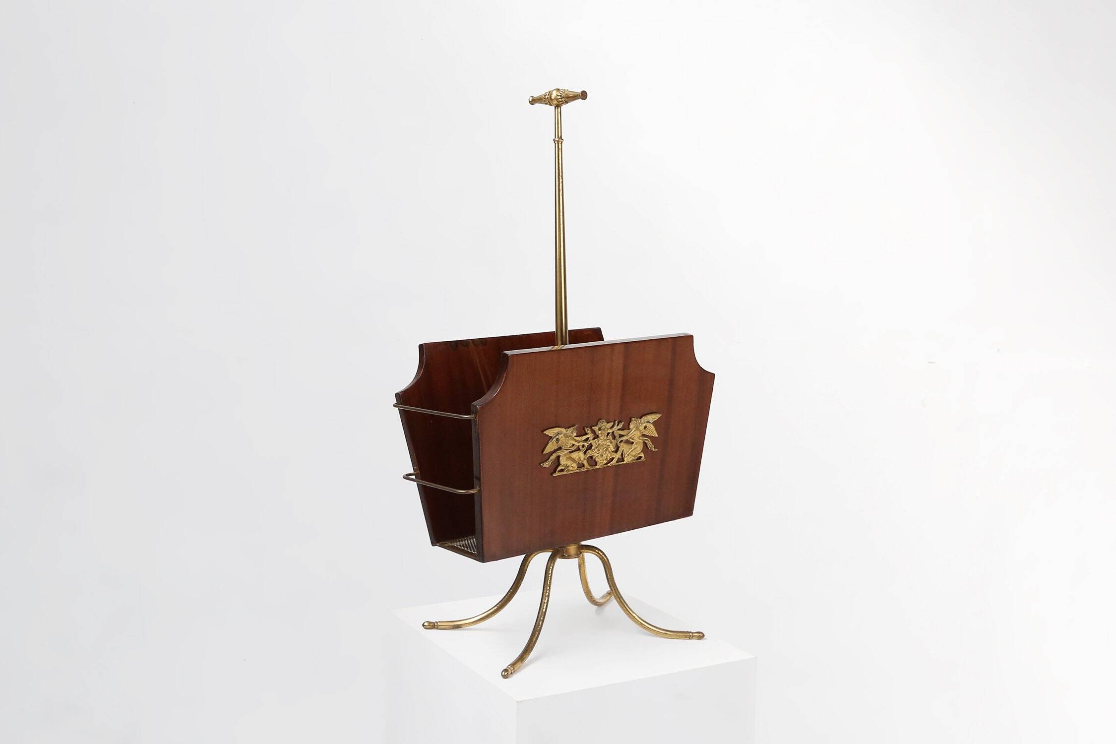 Magazine Rack with Messing Decorations and Feet, France ca. 1950