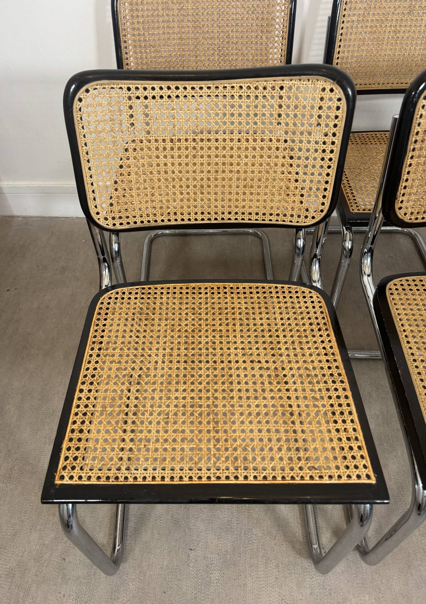 Set of four B32 chairs by Marcel Breuer made in Italy.