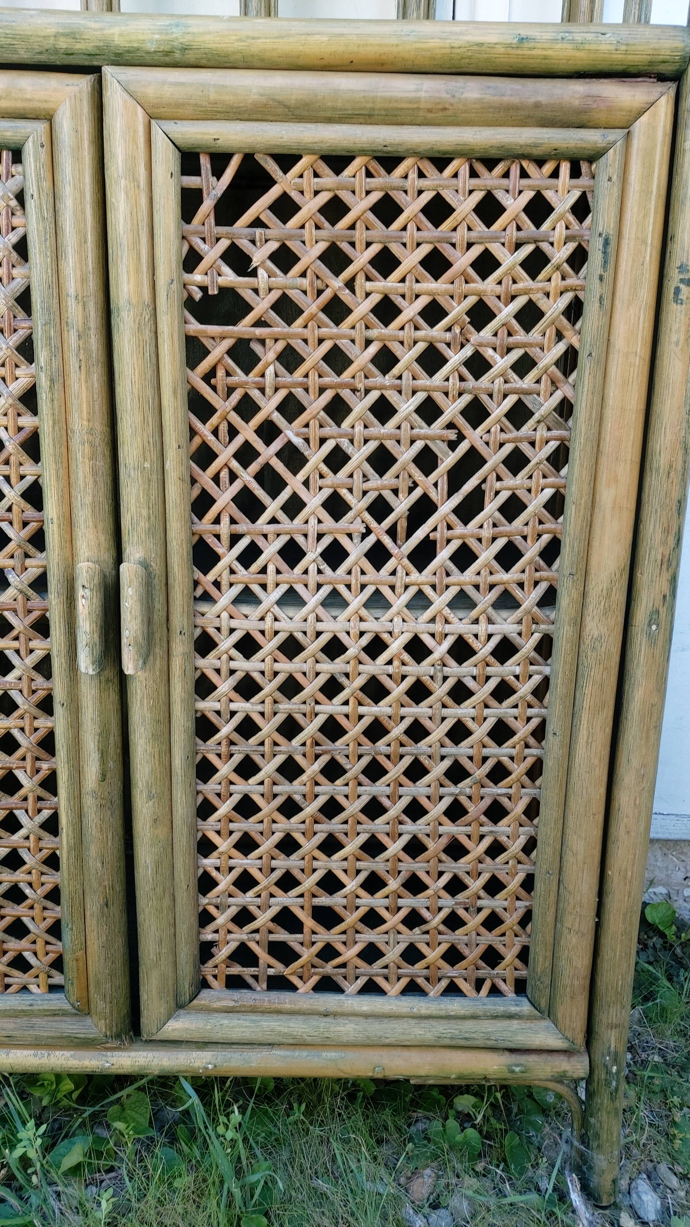 Vintage rattan and bamboo bookcase