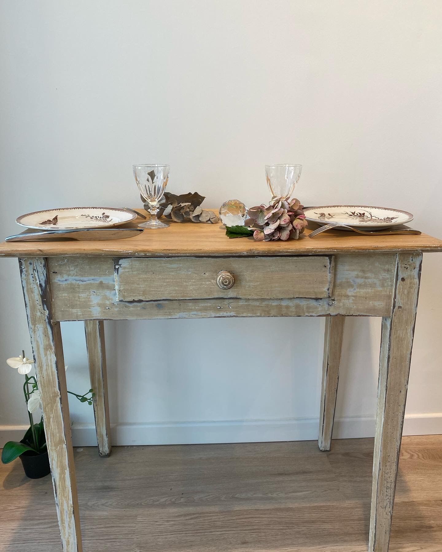 Side table in patinated wood