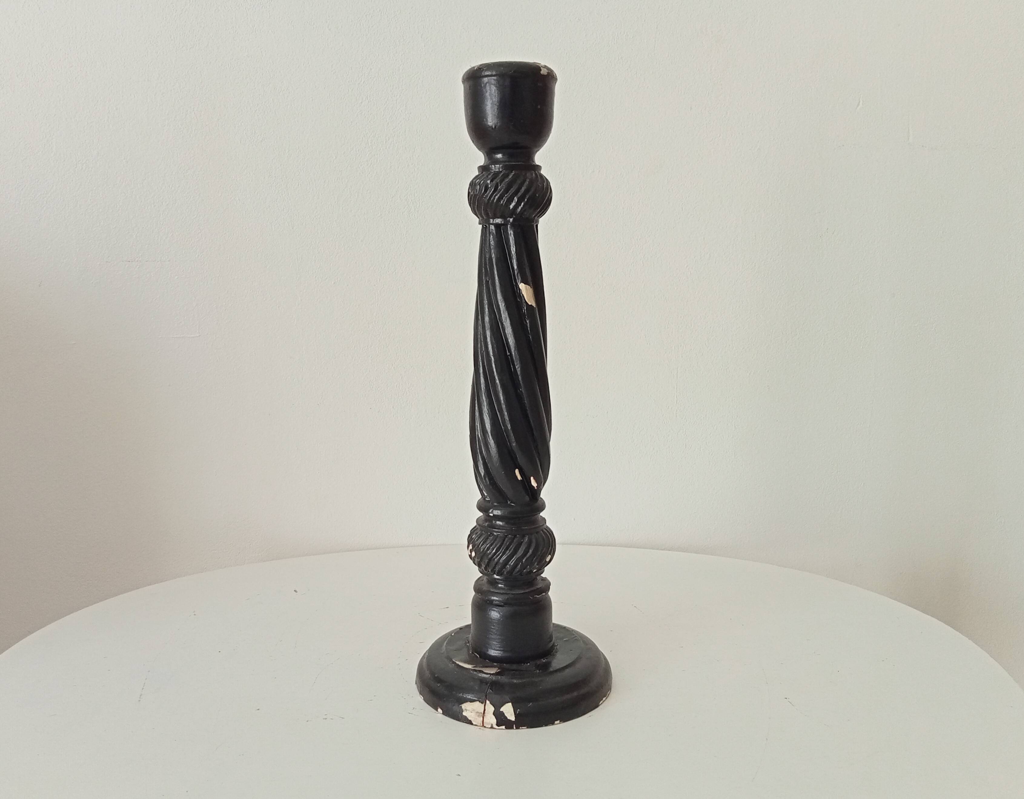 Large antique carved wooden candlestick