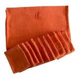 Old tablecloth & its 10 tinted and embroidered napkins "the ML mandarin" orange - cotton - 150x200