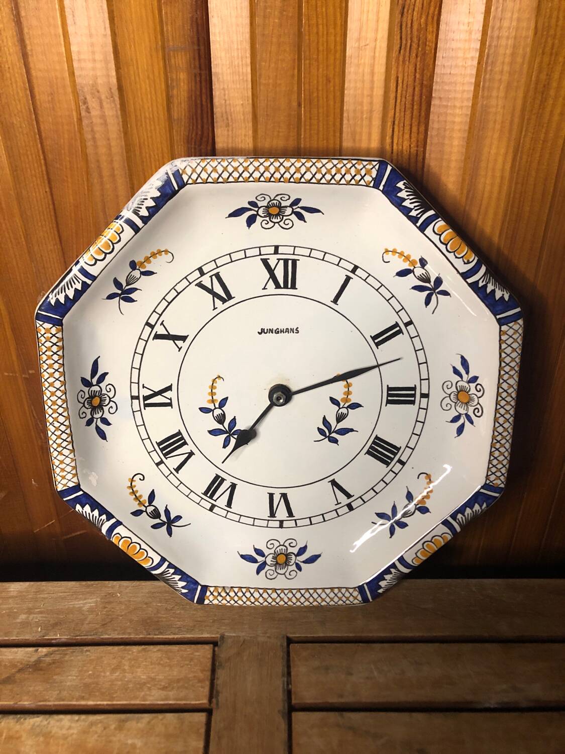 Old pendulum plate junghans white painted ceramic vintage #a537