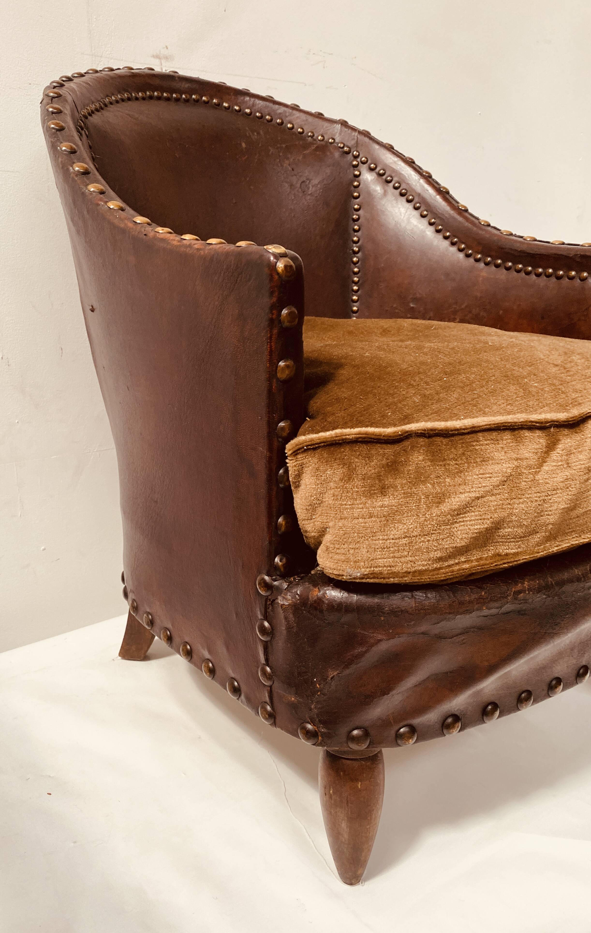 20th Century Art Deco Studded Leather Club Chair