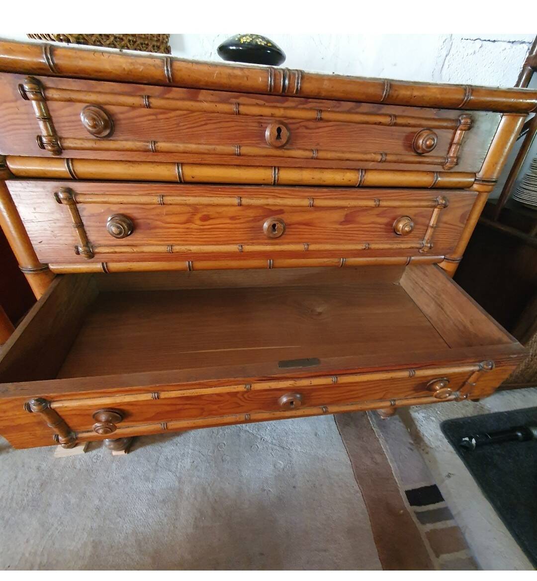 Early 20th-century commode in bamboo pitchin style.