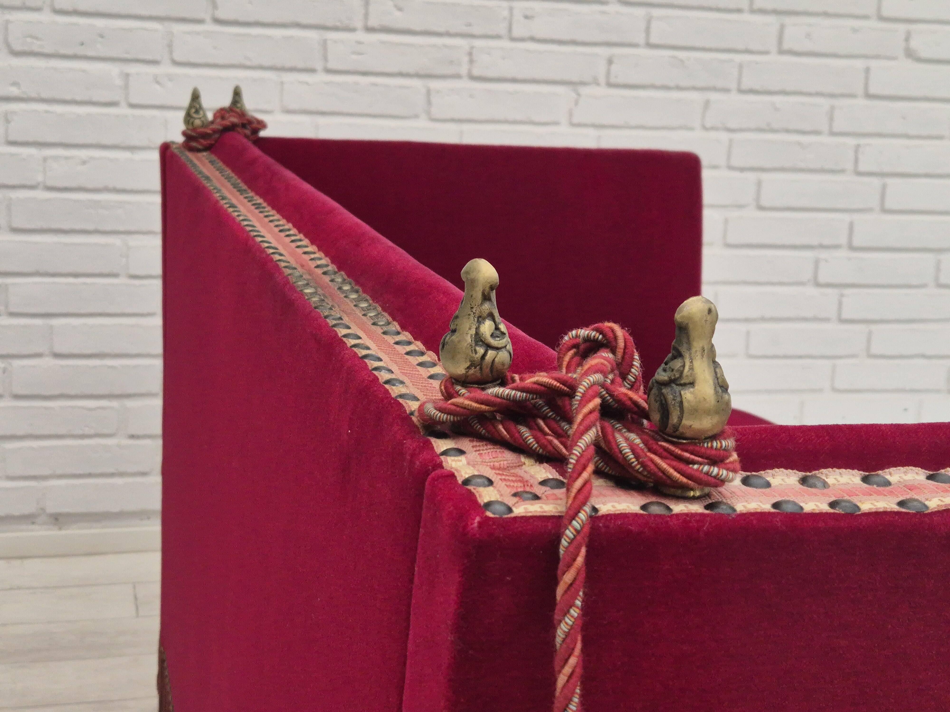 1960s, Danish velour 2 seater drop arm sofa, velour, original condition.