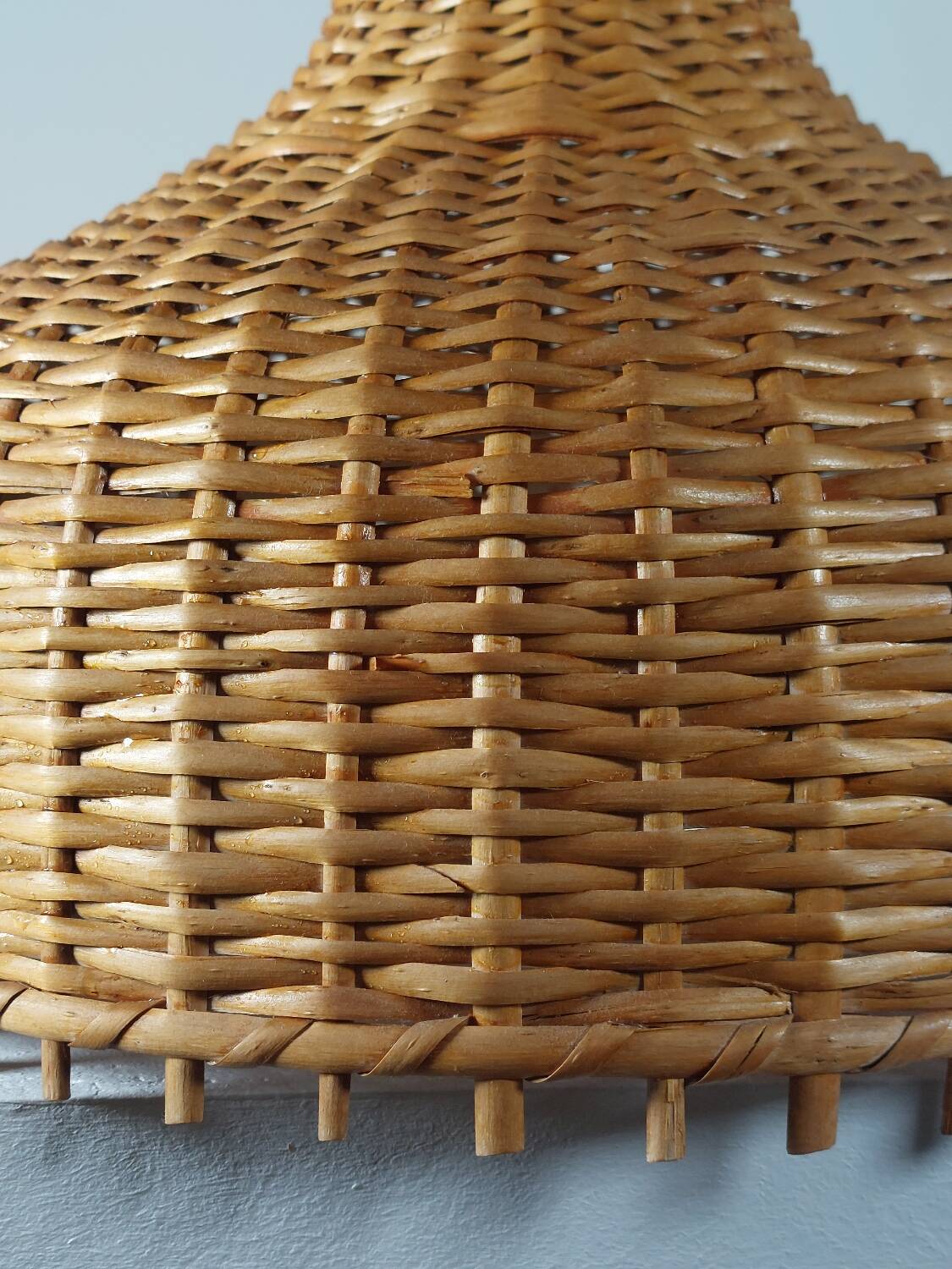 Vintage rattan lampshade from the 70s, mid-century style.