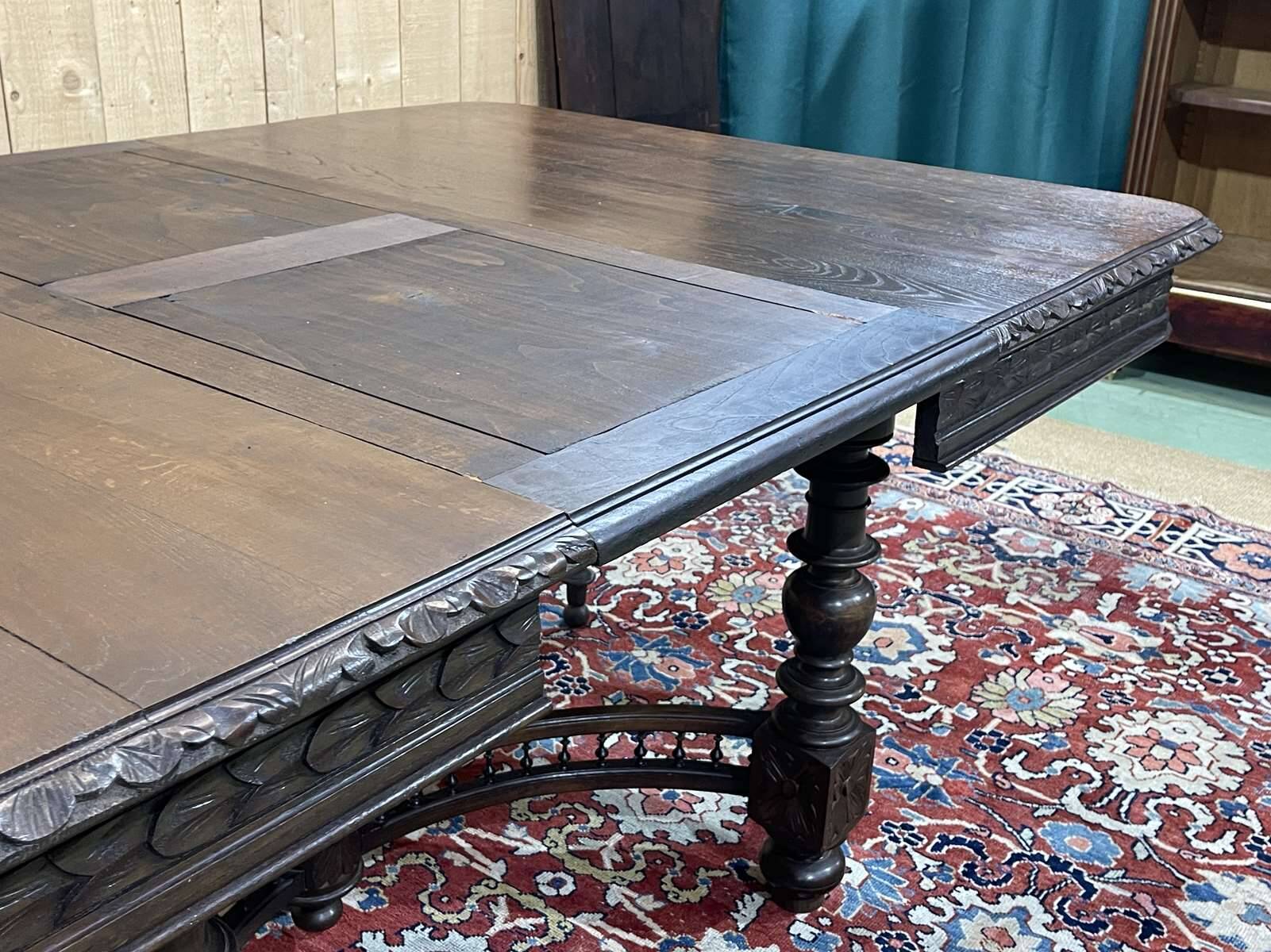 Oak dining table with beech base and 3 extensions