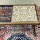 English teak coffee table with glass and tiled top - 1970s work