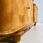 Dining room suite in sycamore, French Art Deco in the style of André Arbus, circa 1940.