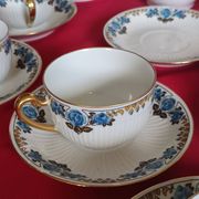 Antique Limoges porcelain coffee/tea service – 14 pieces with blue rose decoration.