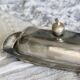 Vintage silver metal butter dish with acorn handle