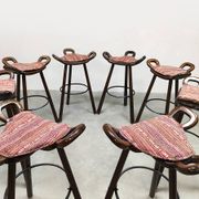 8 tabourets hauts en bois, Espagne 1960